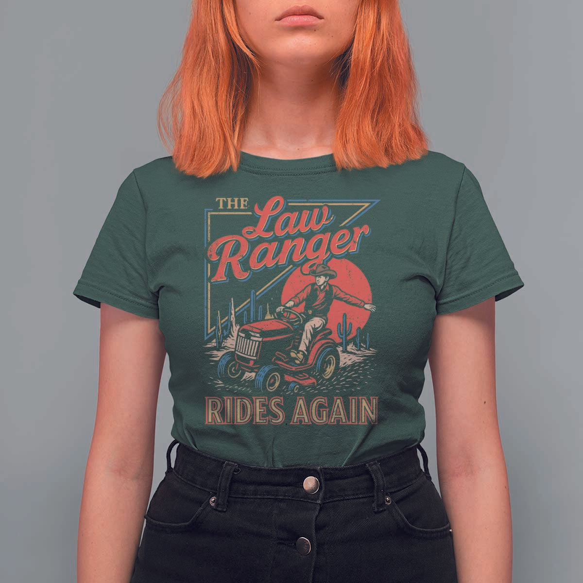 Funny The Lawn Ranger Rides Again T Shirt For Women Lawn Tractor Mowing Cowboy - Wonder Print Shop