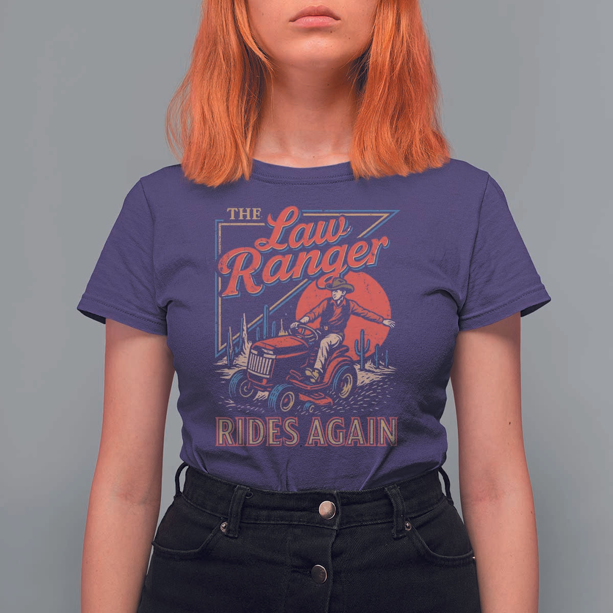 Funny The Lawn Ranger Rides Again T Shirt For Women Lawn Tractor Mowing Cowboy - Wonder Print Shop