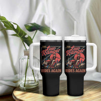 Funny The Lawn Ranger Rides Again Tumbler With Handle Lawn Tractor Mowing Cowboy - Wonder Print Shop