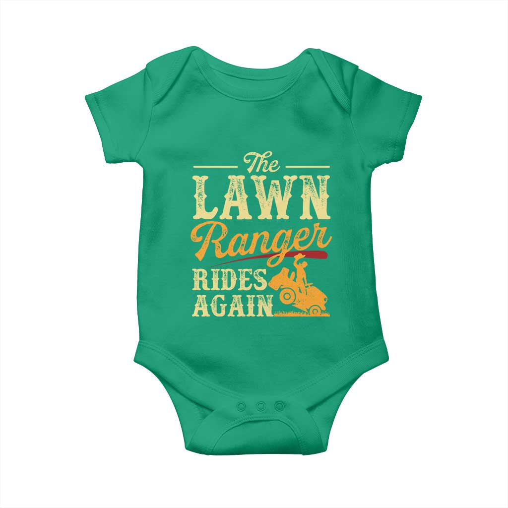 Funny The Lawn Ranger Rides Again Baby Onesie Lawn Tractor Mowing Western Cowboy - Wonder Print Shop