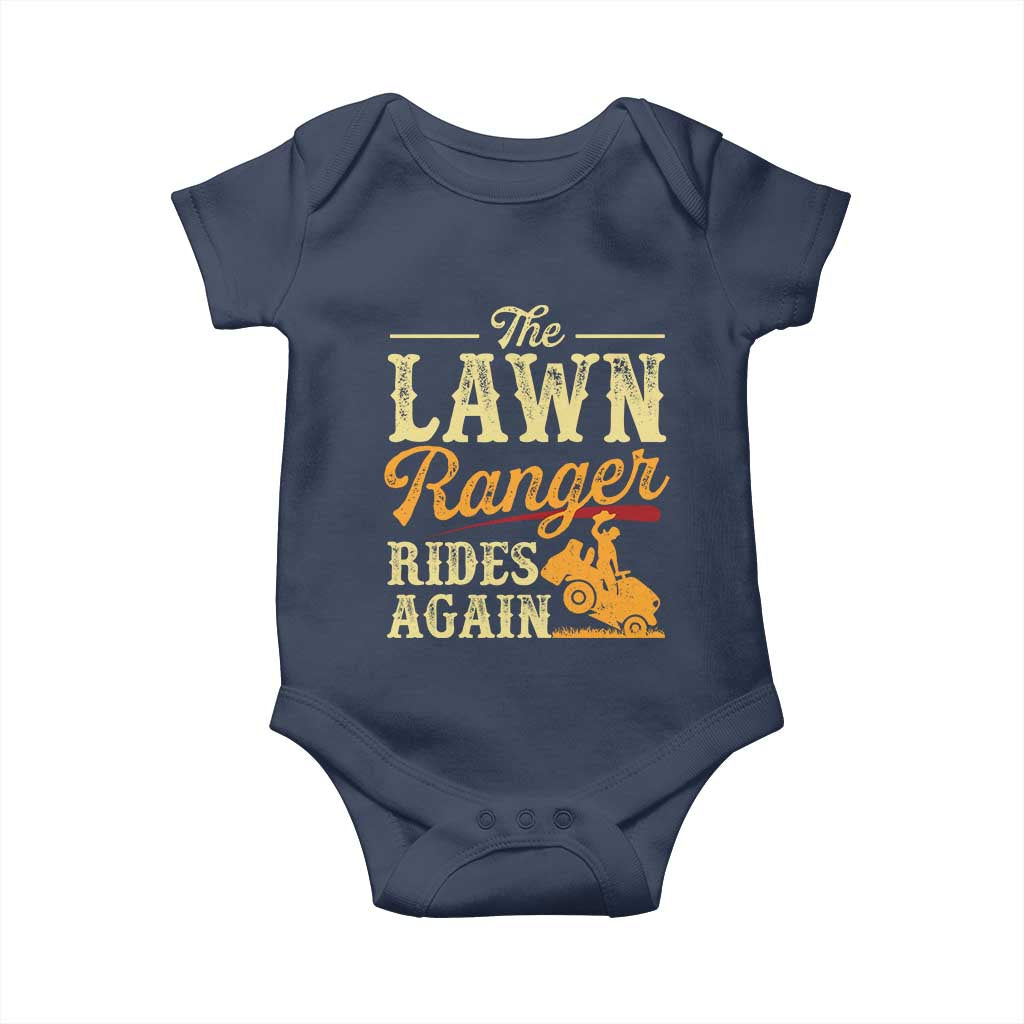 Funny The Lawn Ranger Rides Again Baby Onesie Lawn Tractor Mowing Western Cowboy - Wonder Print Shop