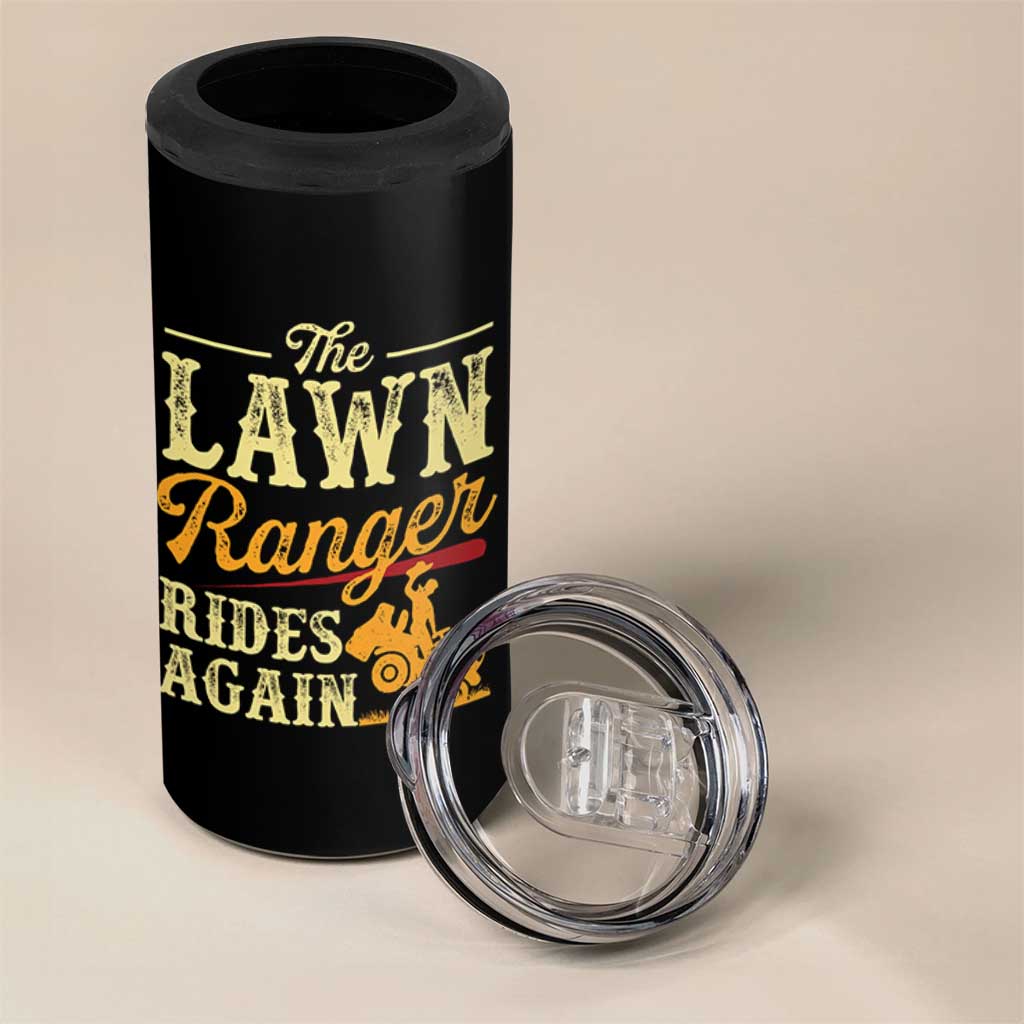 Funny The Lawn Ranger Rides Again 4 in 1 Can Cooler Tumbler Lawn Tractor Mowing Western Cowboy - Wonder Print Shop