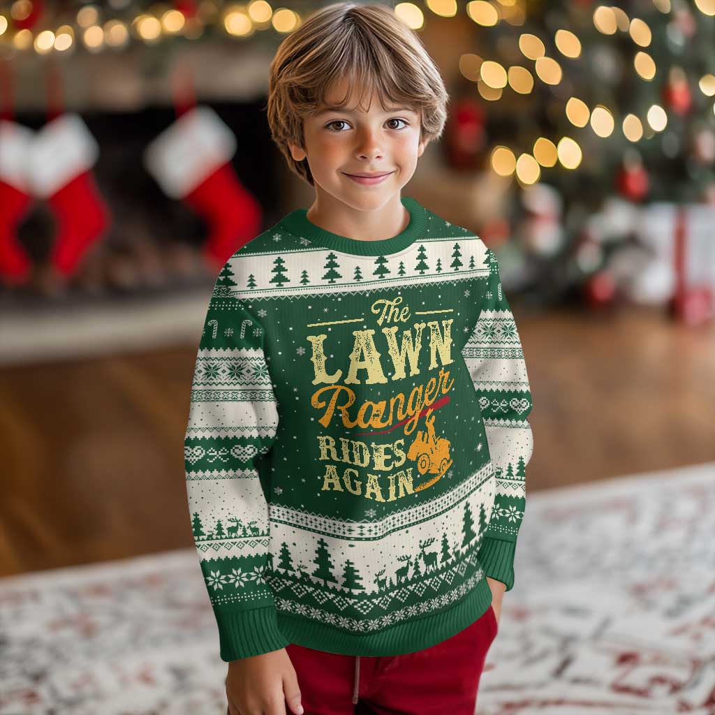 Funny The Lawn Ranger Rides Again Ugly Christmas Sweater Lawn Tractor Mowing Western Cowboy - Wonder Print Shop