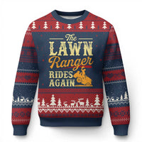 Funny The Lawn Ranger Rides Again Ugly Christmas Sweater Lawn Tractor Mowing Western Cowboy - Wonder Print Shop