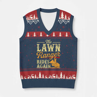 Funny The Lawn Ranger Rides Again V-Neck Knit Sweater Vest Lawn Tractor Mowing Western Cowboy - Wonder Print Shop