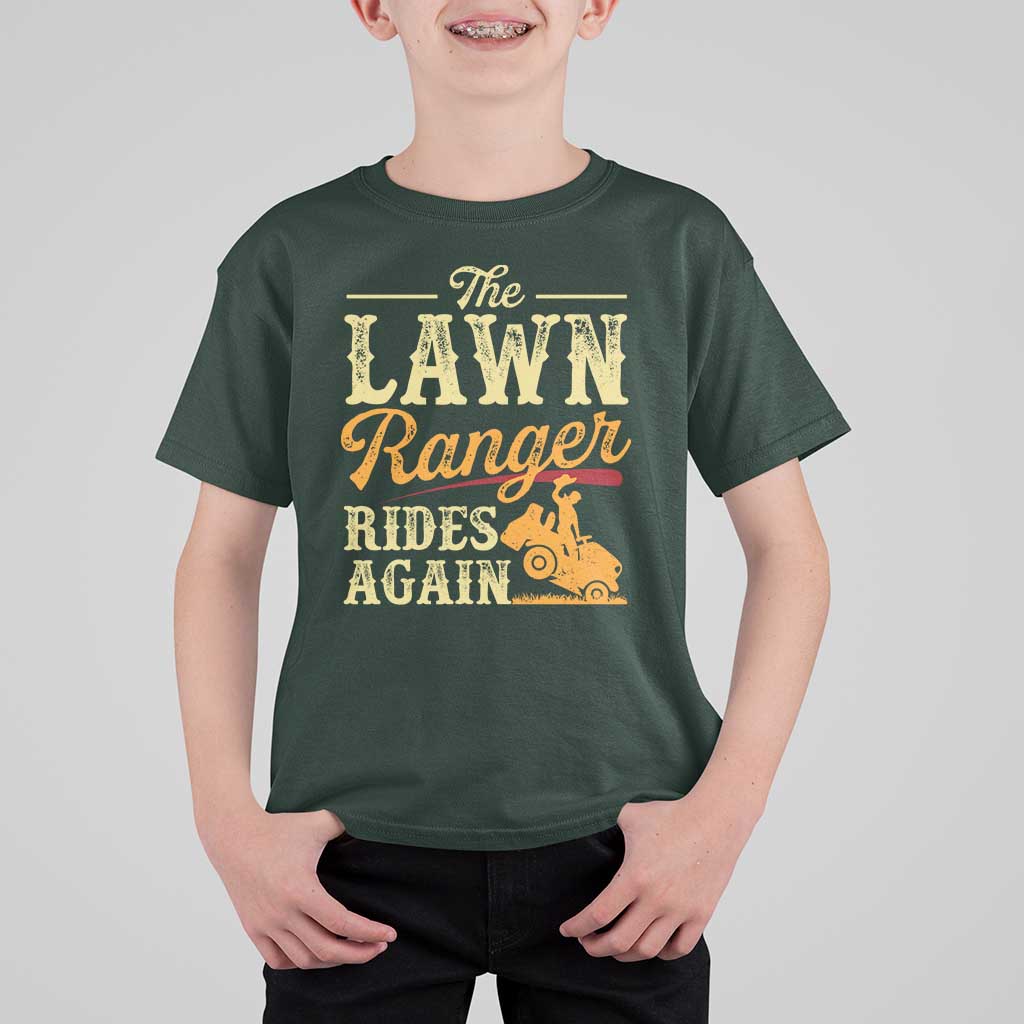 Funny The Lawn Ranger Rides Again T Shirt For Kid Lawn Tractor Mowing Western Cowboy - Wonder Print Shop