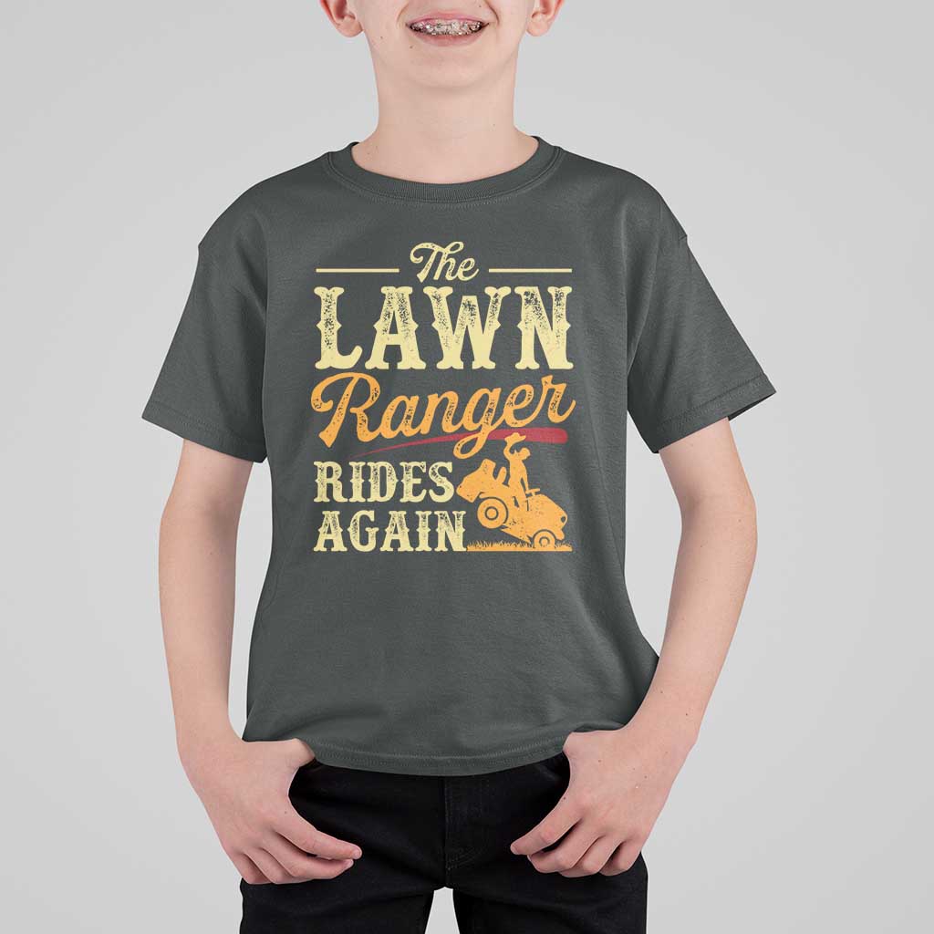 Funny The Lawn Ranger Rides Again T Shirt For Kid Lawn Tractor Mowing Western Cowboy - Wonder Print Shop