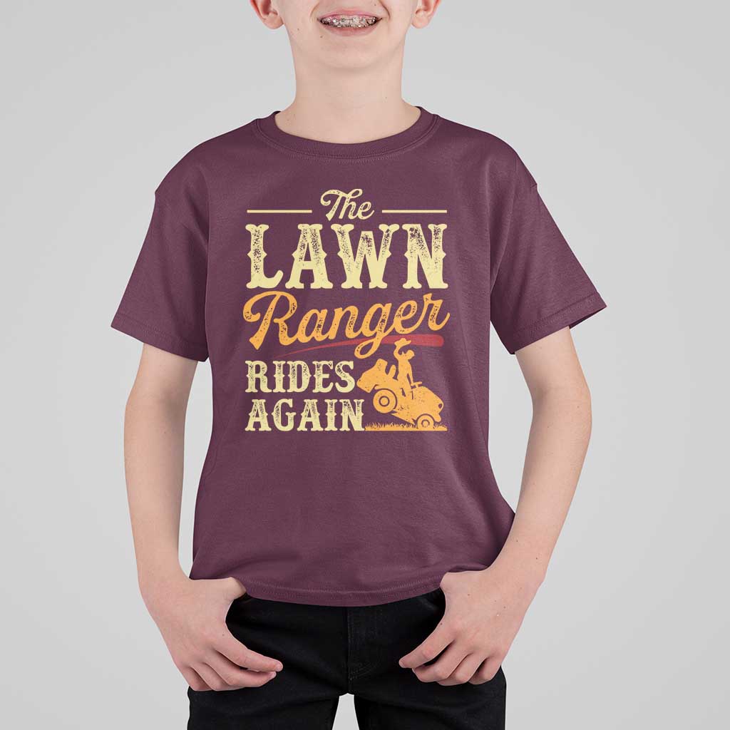 Funny The Lawn Ranger Rides Again T Shirt For Kid Lawn Tractor Mowing Western Cowboy - Wonder Print Shop