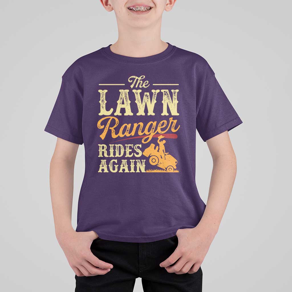 Funny The Lawn Ranger Rides Again T Shirt For Kid Lawn Tractor Mowing Western Cowboy - Wonder Print Shop