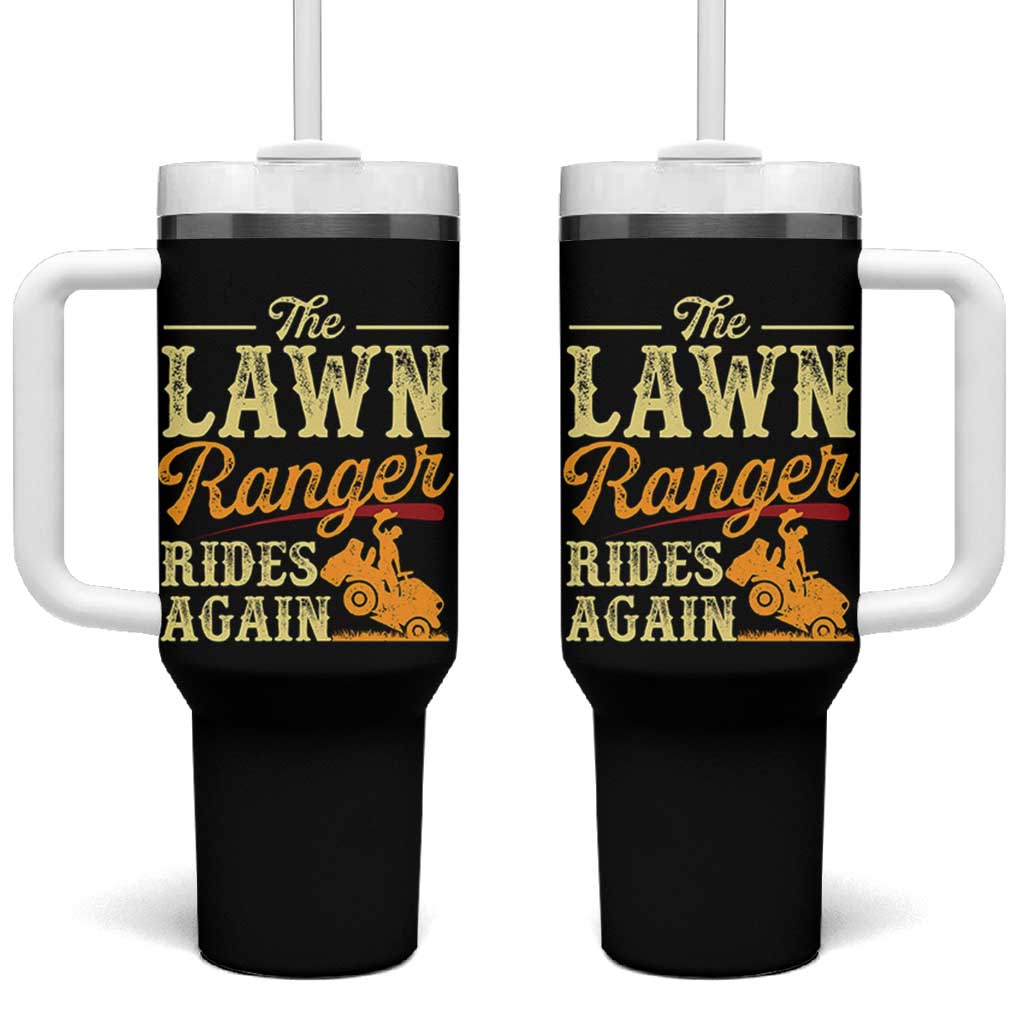 Funny The Lawn Ranger Rides Again Tumbler With Handle Lawn Tractor Mowing Western Cowboy - Wonder Print Shop