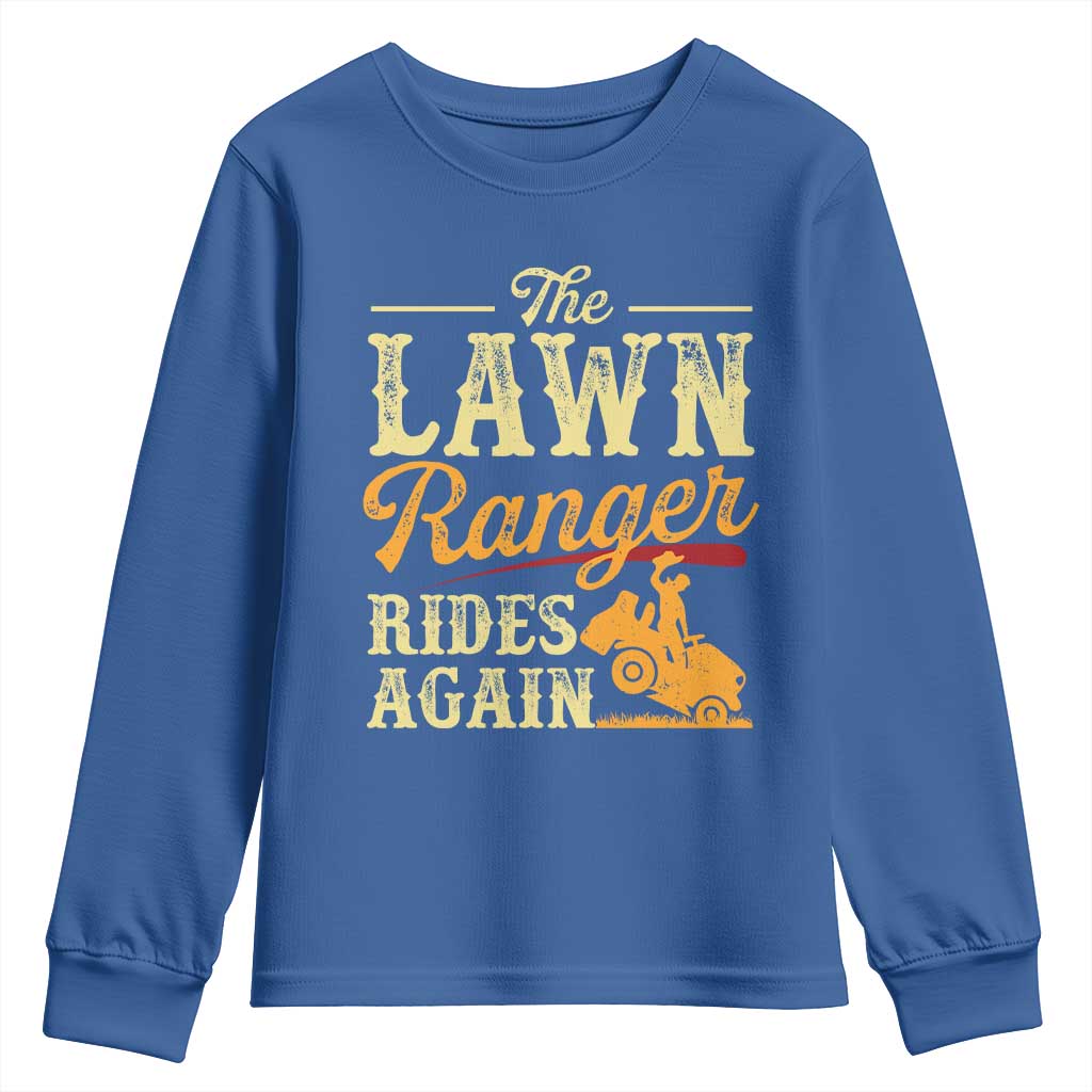 Funny The Lawn Ranger Rides Again Youth Sweatshirt Lawn Tractor Mowing Western Cowboy - Wonder Print Shop