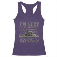 Funny I Am Sexy And I Mow It Racerback Tank Top Gardening Lawn Mower American Flag Fathers Day - Wonder Print Shop