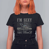 Funny I Am Sexy And I Mow It T Shirt For Women Gardening Lawn Mower American Flag Fathers Day - Wonder Print Shop