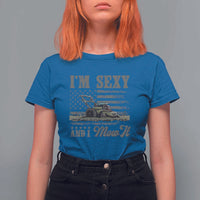 Funny I Am Sexy And I Mow It T Shirt For Women Gardening Lawn Mower American Flag Fathers Day - Wonder Print Shop