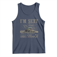 Funny I Am Sexy And I Mow It Tank Top Gardening Lawn Mower American Flag Fathers Day - Wonder Print Shop
