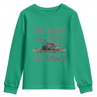 Funny I Am Sexy And I Mow It Youth Sweatshirt Gardening Lawn Mower American Flag Fathers Day - Wonder Print Shop