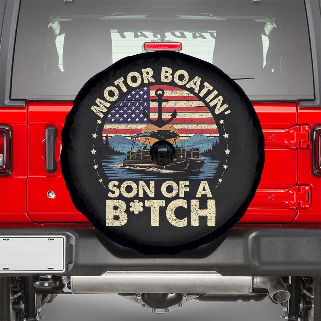 Funny Motor Boat Captain Spare Tire Cover Motor Boatin' Son Of A Bitch American Flag - Wonder Print Shop