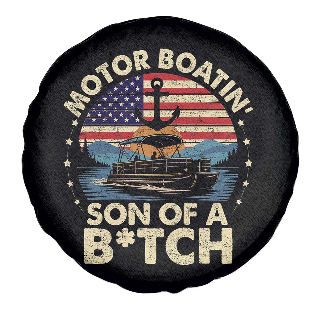 Funny Motor Boat Captain Spare Tire Cover Motor Boatin' Son Of A Bitch American Flag - Wonder Print Shop