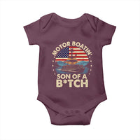 Funny Motor Boat Captain Baby Onesie Motor Boatin' Son Of A Bitch American Flag - Wonder Print Shop