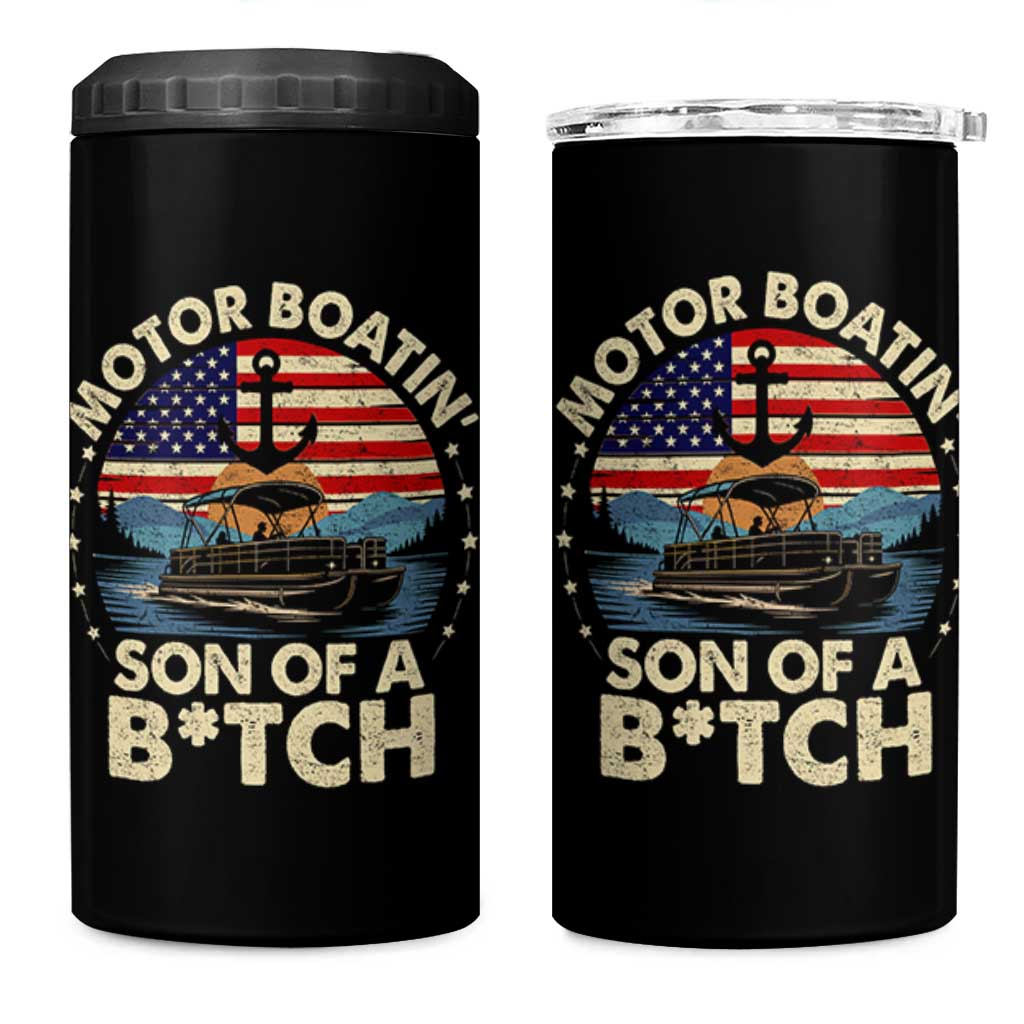 Funny Motor Boat Captain 4 in 1 Can Cooler Tumbler Motor Boatin' Son Of A Bitch American Flag - Wonder Print Shop
