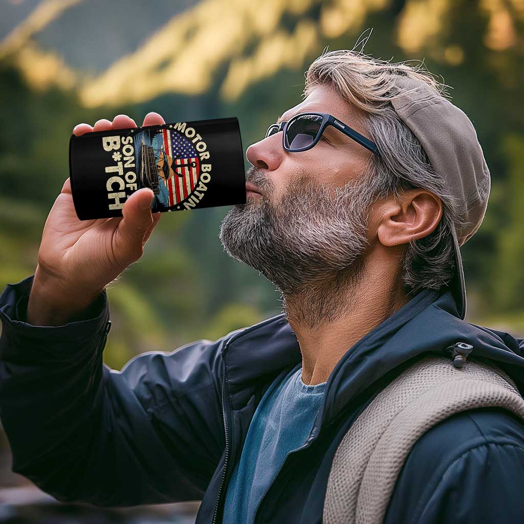 Funny Motor Boat Captain 4 in 1 Can Cooler Tumbler Motor Boatin' Son Of A Bitch American Flag - Wonder Print Shop