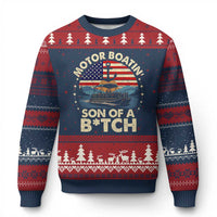 Funny Motor Boat Captain Ugly Christmas Sweater Motor Boatin' Son Of A Bitch American Flag - Wonder Print Shop