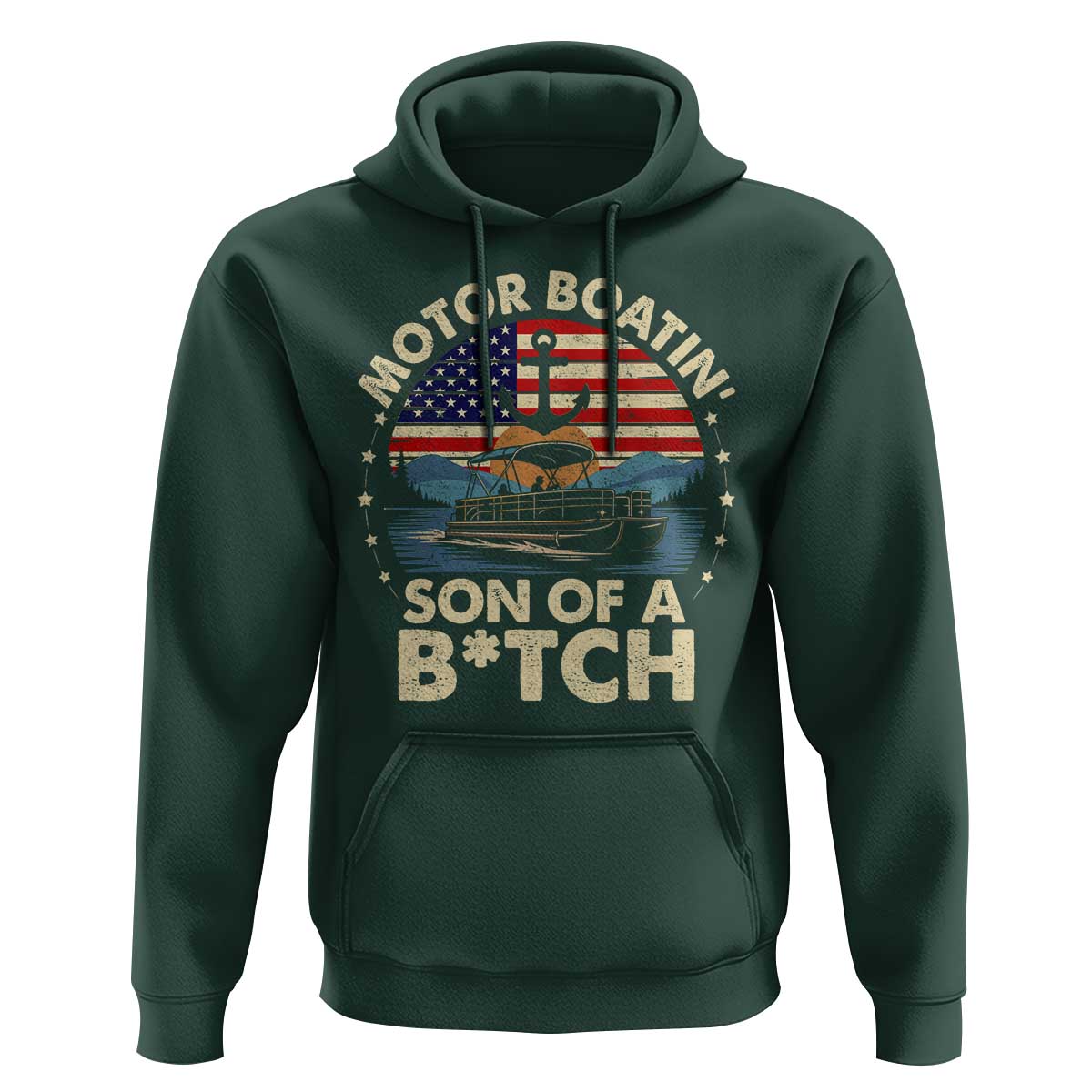 Funny Motor Boat Captain Hoodie Motor Boatin' Son Of A Bitch American Flag - Wonder Print Shop