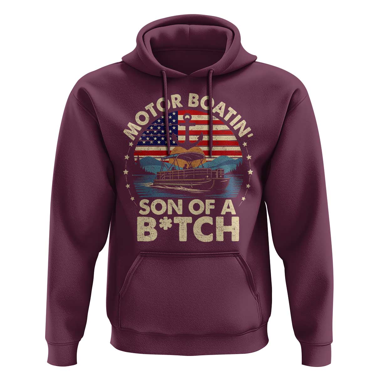 Funny Motor Boat Captain Hoodie Motor Boatin' Son Of A Bitch American Flag - Wonder Print Shop