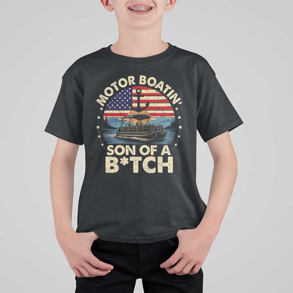 Funny Motor Boat Captain T Shirt For Kid Motor Boatin' Son Of A Bitch American Flag - Wonder Print Shop