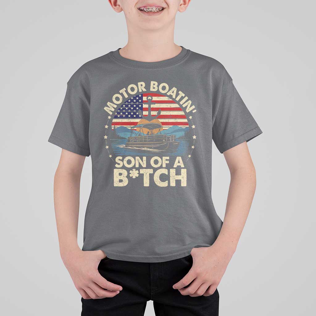 Funny Motor Boat Captain T Shirt For Kid Motor Boatin' Son Of A Bitch American Flag - Wonder Print Shop