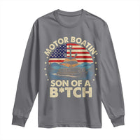 Funny Motor Boat Captain Long Sleeve Shirt Motor Boatin' Son Of A Bitch American Flag - Wonder Print Shop