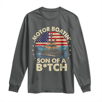 Funny Motor Boat Captain Long Sleeve Shirt Motor Boatin' Son Of A Bitch American Flag - Wonder Print Shop