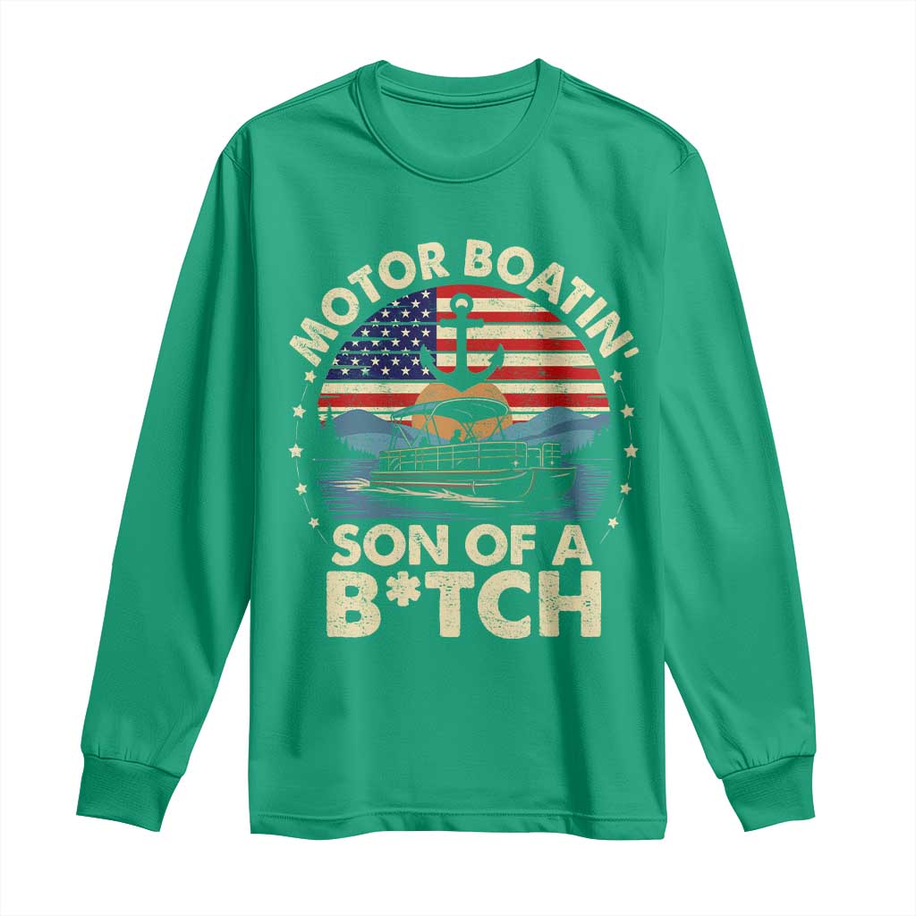 Funny Motor Boat Captain Long Sleeve Shirt Motor Boatin' Son Of A Bitch American Flag - Wonder Print Shop