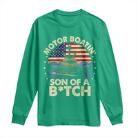 Funny Motor Boat Captain Long Sleeve Shirt Motor Boatin' Son Of A Bitch American Flag - Wonder Print Shop