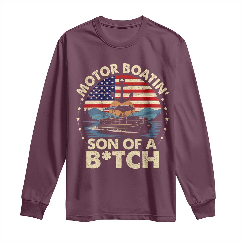 Funny Motor Boat Captain Long Sleeve Shirt Motor Boatin' Son Of A Bitch American Flag - Wonder Print Shop