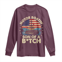 Funny Motor Boat Captain Long Sleeve Shirt Motor Boatin' Son Of A Bitch American Flag - Wonder Print Shop