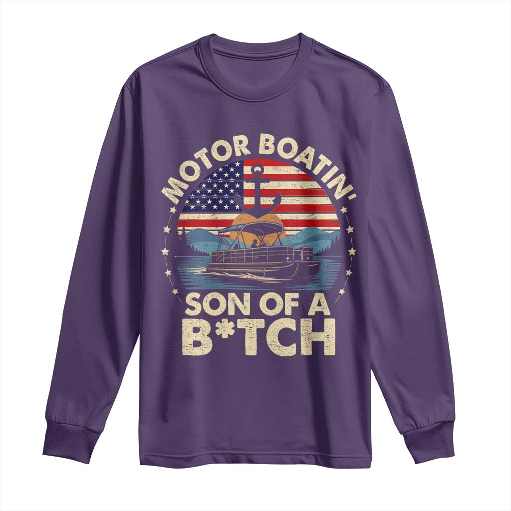Funny Motor Boat Captain Long Sleeve Shirt Motor Boatin' Son Of A Bitch American Flag - Wonder Print Shop