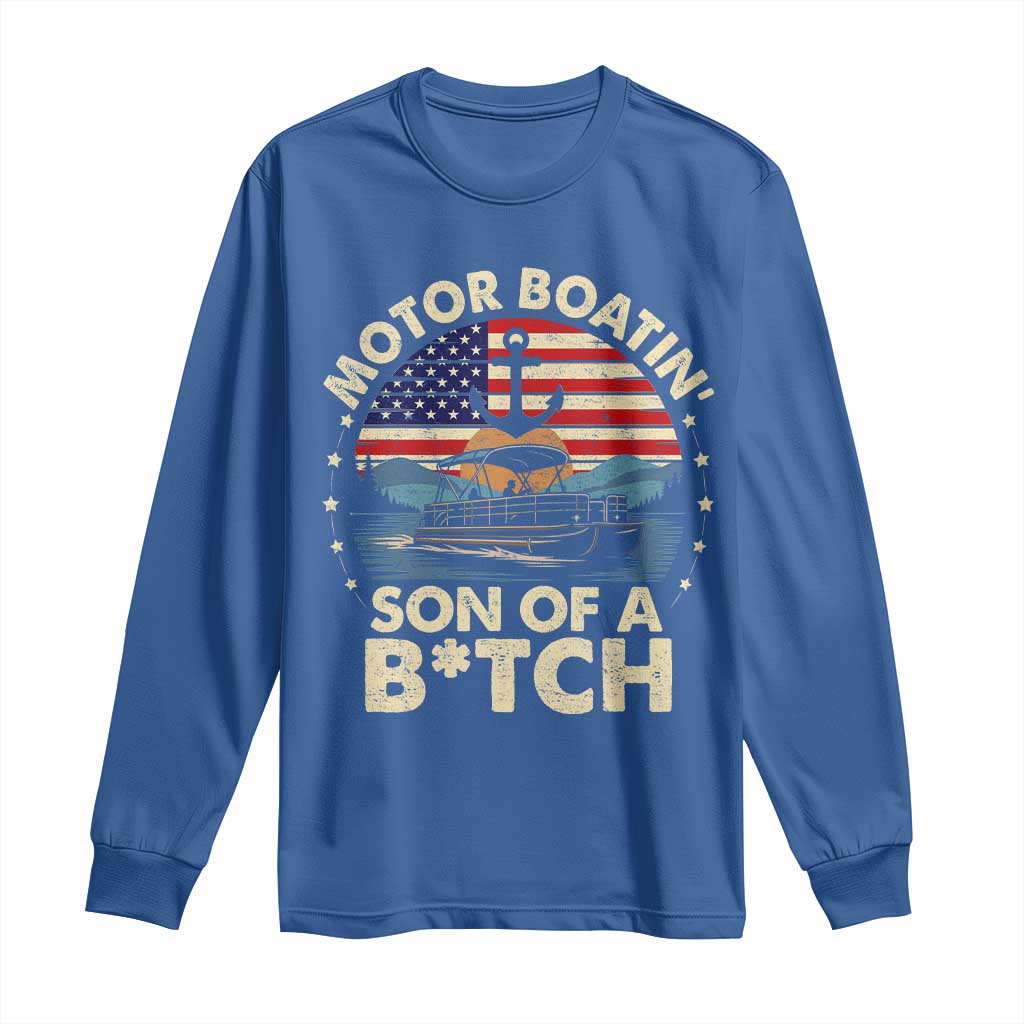 Funny Motor Boat Captain Long Sleeve Shirt Motor Boatin' Son Of A Bitch American Flag - Wonder Print Shop