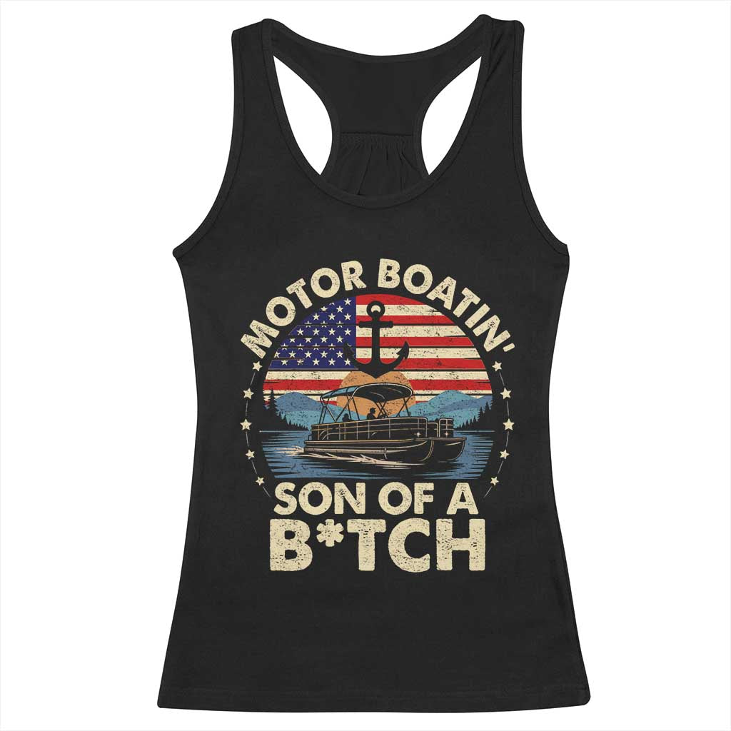 Funny Motor Boat Captain Racerback Tank Top Motor Boatin' Son Of A Bitch American Flag - Wonder Print Shop