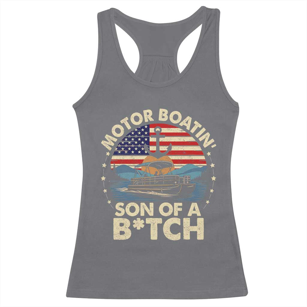 Funny Motor Boat Captain Racerback Tank Top Motor Boatin' Son Of A Bitch American Flag - Wonder Print Shop