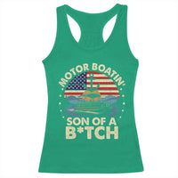Funny Motor Boat Captain Racerback Tank Top Motor Boatin' Son Of A Bitch American Flag - Wonder Print Shop