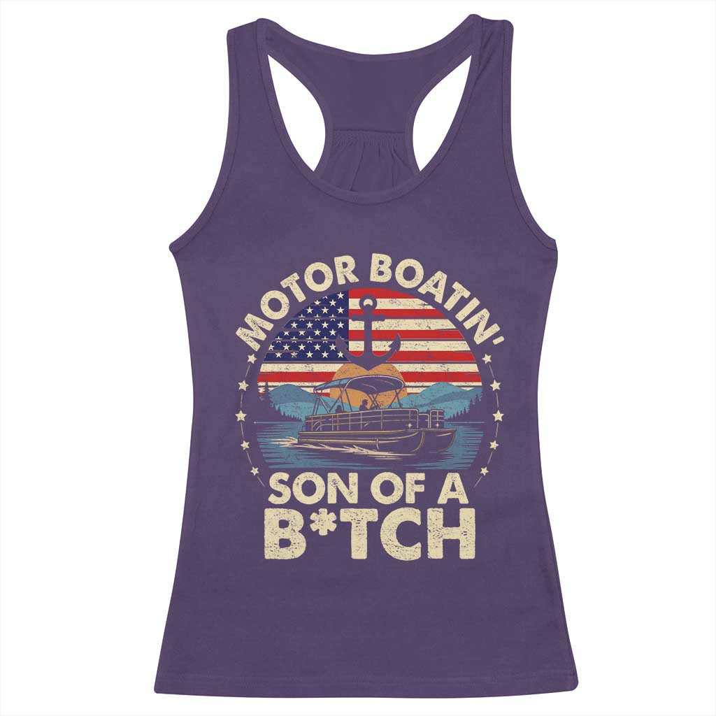 Funny Motor Boat Captain Racerback Tank Top Motor Boatin' Son Of A Bitch American Flag - Wonder Print Shop