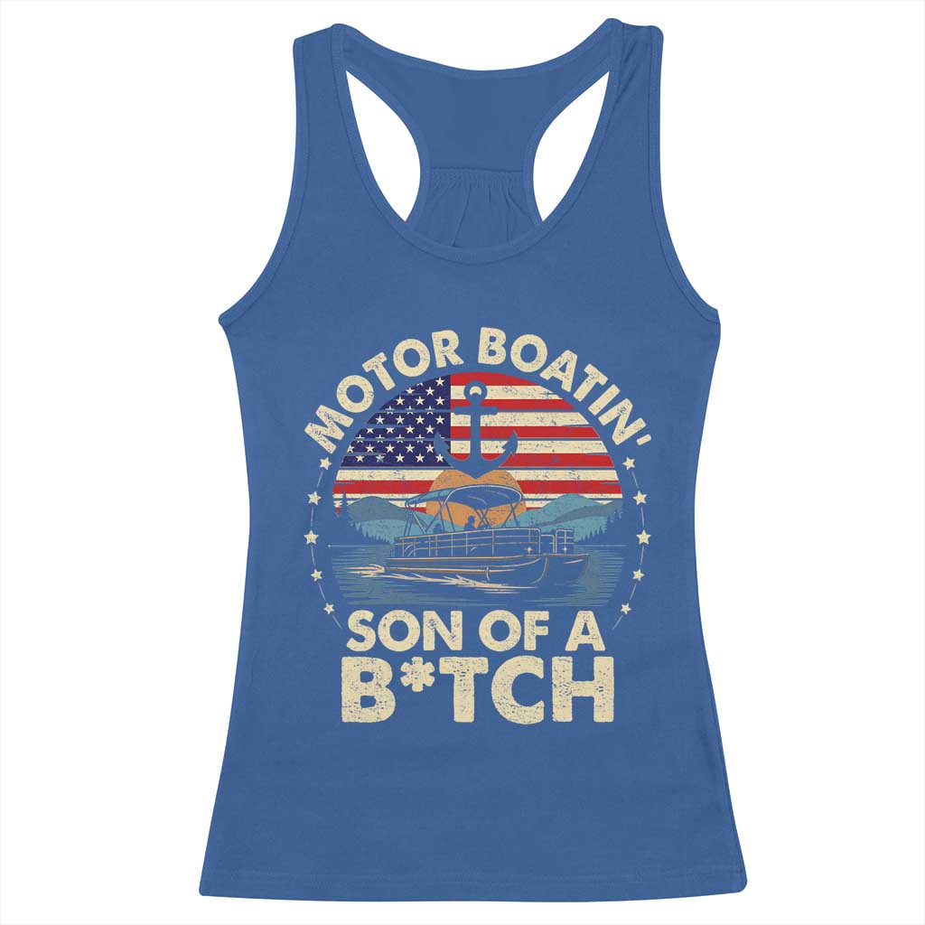 Funny Motor Boat Captain Racerback Tank Top Motor Boatin' Son Of A Bitch American Flag - Wonder Print Shop