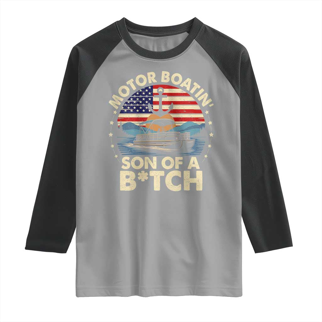 Funny Motor Boat Captain Raglan Shirt Motor Boatin' Son Of A Bitch American Flag - Wonder Print Shop