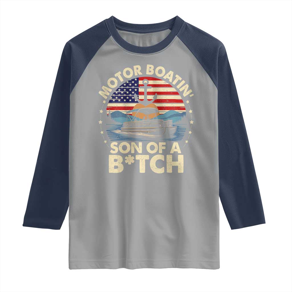 Funny Motor Boat Captain Raglan Shirt Motor Boatin' Son Of A Bitch American Flag - Wonder Print Shop