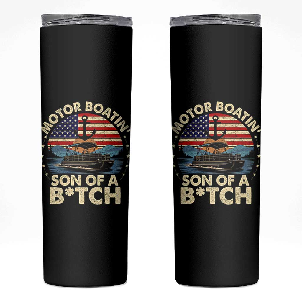 Funny Motor Boat Captain Skinny Tumbler Motor Boatin' Son Of A Bitch American Flag - Wonder Print Shop