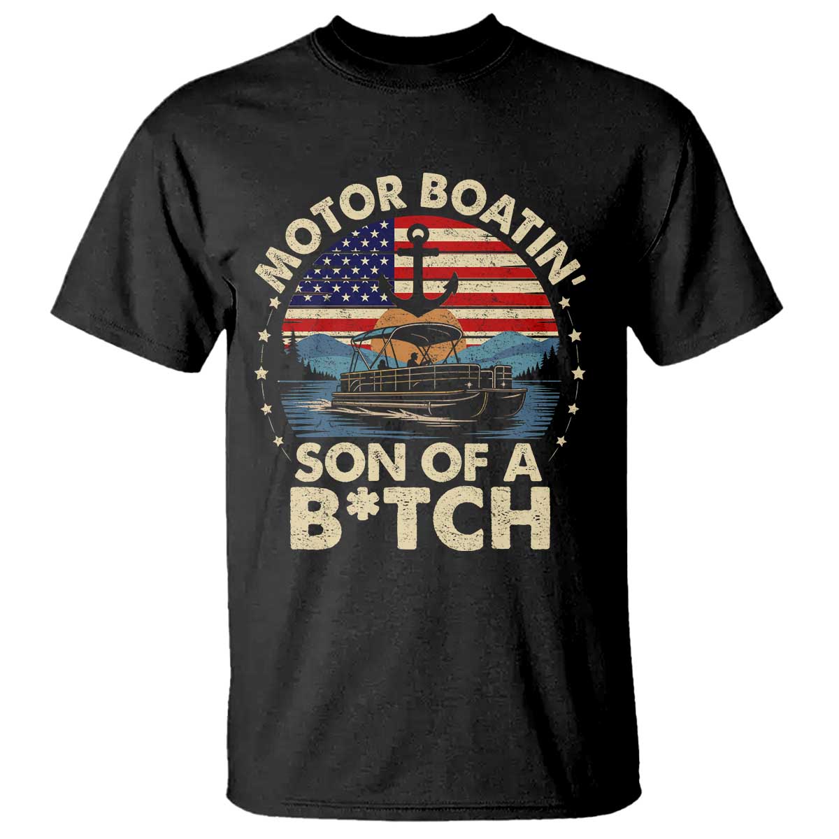 Funny Motor Boat Captain T Shirt Motor Boatin' Son Of A Bitch American Flag - Wonder Print Shop