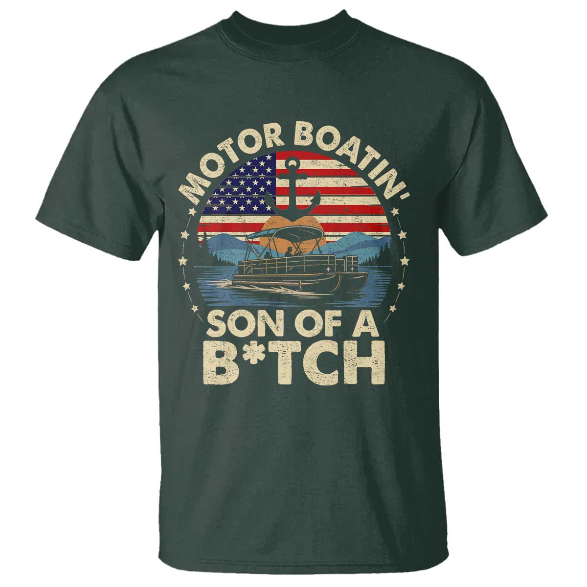 Funny Motor Boat Captain T Shirt Motor Boatin' Son Of A Bitch American Flag - Wonder Print Shop