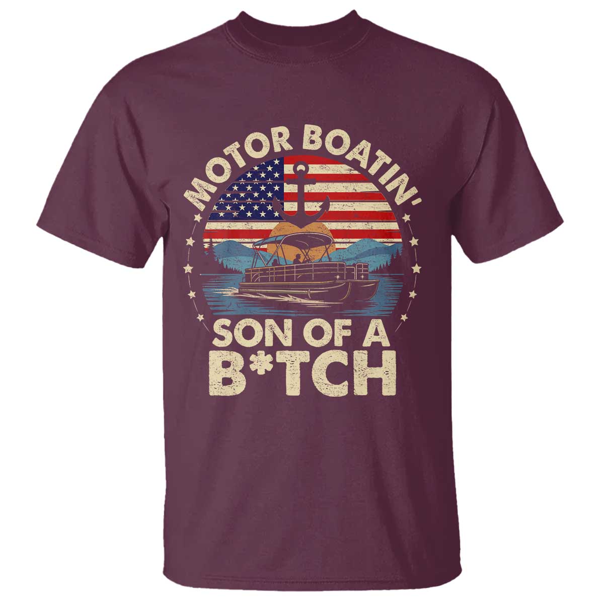 Funny Motor Boat Captain T Shirt Motor Boatin' Son Of A Bitch American Flag - Wonder Print Shop