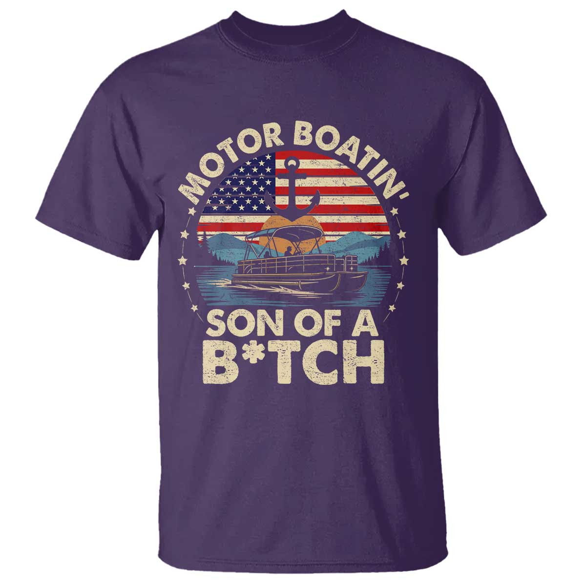Funny Motor Boat Captain T Shirt Motor Boatin' Son Of A Bitch American Flag - Wonder Print Shop